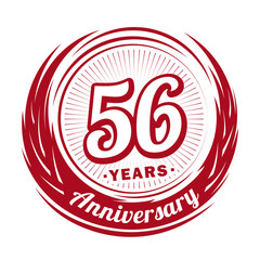Fifty-six years anniversary celebration logotype. 56th anniversary logo. Vector and illustration.
