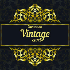 Decorative floral frame, wedding invitation. Elegant background with gold mandala. Vector illustration