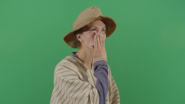 Woman Peasant Rubbing His Face Frustated