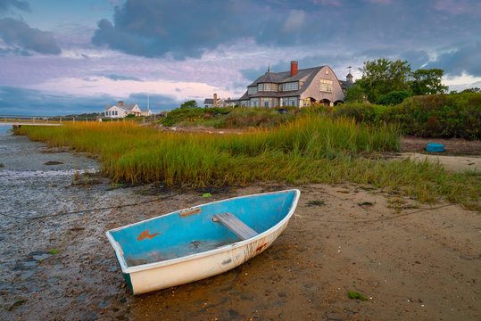 Beached dinghy at low tide near Chatham MA