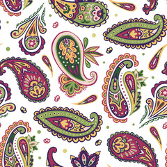 Indian colorful rug paisley ornament pattern design - 301246710