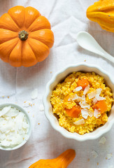 Pumpkin millet kasha with coconut flakes
