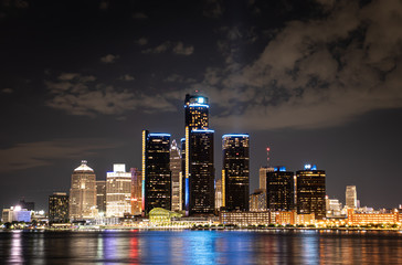 Detroit skyline at night