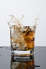 a glass of whiskey, drops, spray, splash of fluid, a stop time, after a hard working day, rest time, Scottish traditions, Irish drink, Bourbon or Scotch,