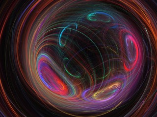 Colorful fractal plasma sphere, strings of chaotic plasma energy. .smoke, energy ball discharge, scientific plasma study. digital flames, .artistic design, science fiction, Abstract illustration