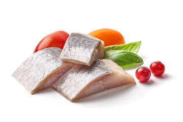Salted atlantic herring, isolated on white background