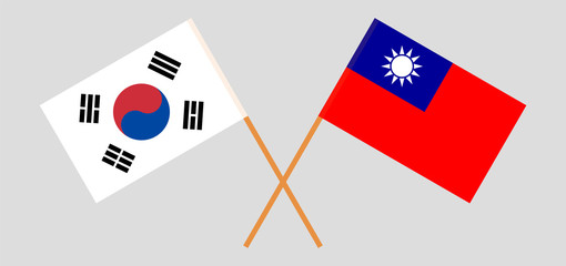 Crossed flags of Taiwan and South Korea