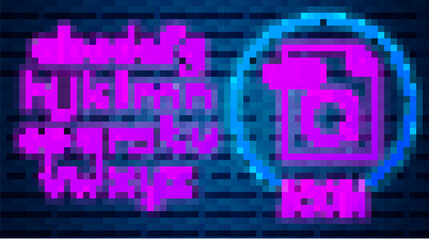 Glowing neon GIF file document. Download gif button icon isolated on brick wall background. GIF file symbol. Neon light alphabet. Vector Illustration