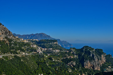 Fototapeta na wymiar Amalfi coast, Italy, 11/07/2015. View of the landscape between sea and mountains