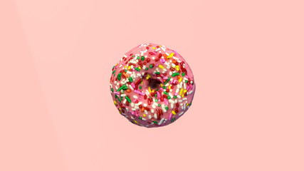 Donuts with icing on pastel pink background. Sweet donuts. 3D Illustration, 3D rendering, 3D art.