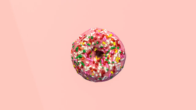 Donuts with icing on pastel pink background. Sweet donuts. 3D Illustration, 3D rendering, 3D art.