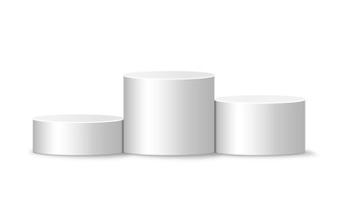 White winners podium. Round realistic pedestal template isolated on white background.