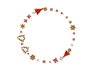 New Year Background Red decorations isolated on white. Xmas celebration pattern.Holiday festive celebration concept.Banner mock up for display of product or design content