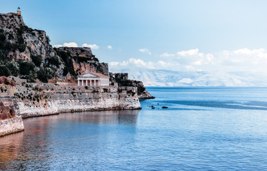 Naklejka premium View at St. George church, Corfu town, seaside, Greece landscapes 