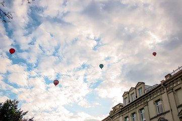 Fototapeta na wymiar Vilnius, Lithuania - September 9, 2014: Airballoons in the sky