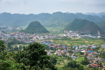 city surrounded by mountains at Ha Giang, north Vietnam