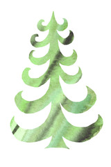 Forever green, New Year, holiday tree - fir-tree. Watercolor hand drawn illustration