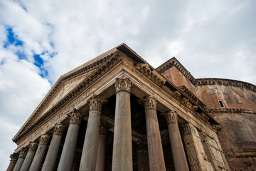Pantheon in Rome, Italy on a cloudy day