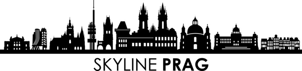 Prag City Skyline Vector Silhouette - obrazy, fototapety, plakaty