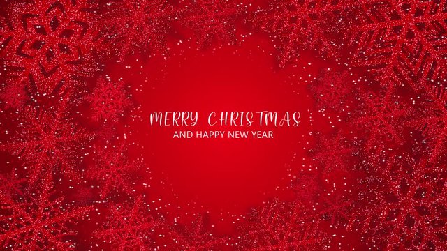 Animation Christmas Card with sparkling Snowflakes on a Red Background with free Copy Space with Text