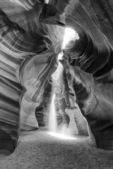 Scenic Canyon Antelope with light beam near Page, Arizona, black and white