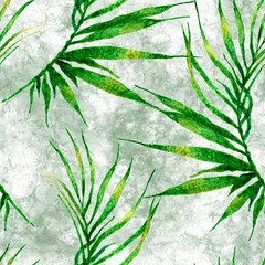 Tropical seamless pattern. Watercolor curved palm 