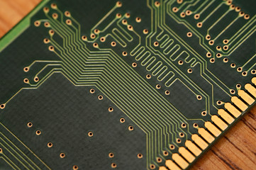 RAM memory green color with gold-plated connectors.