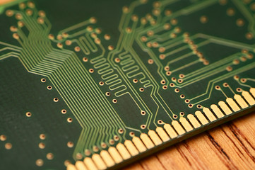 RAM memory green color with gold-plated connectors.