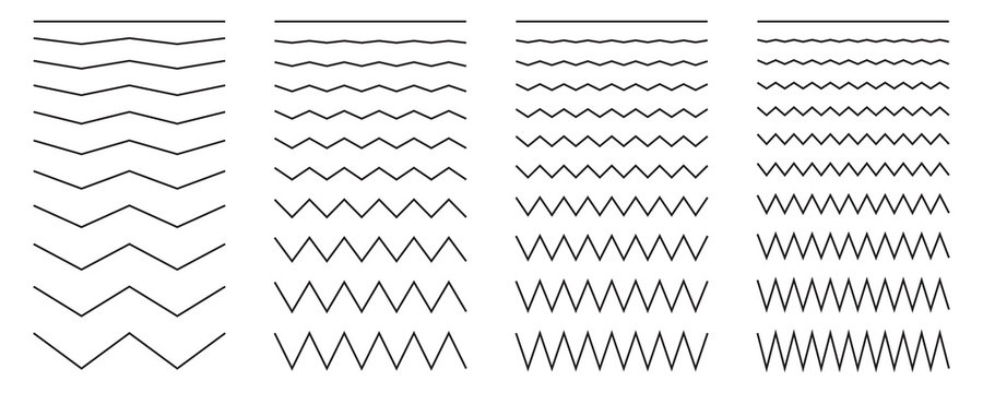 Vector collection of different thin line wide and narrow wavy line. Big set of wavy - curvy and zig zag - criss cross horizontal lines. Graphic design elements variation dotted line and solid line.