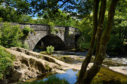 Skelwith Bridge over the River Brathay in Skelwith Bridge village Lake District National Park England