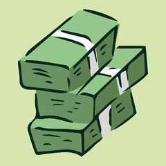 Money icon. Vector illustration of a pack of dollar bills. Hand drawn money in a bundle.