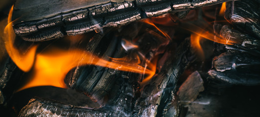 Fire burning wood and coal in the fireplace