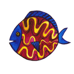 Set of marine Tropical fish illustration. Watercolor hand drawn background. Sea ocean life