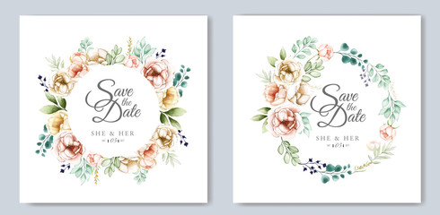wedding invitation design with watercolor floral and leaves  © lukasdedi