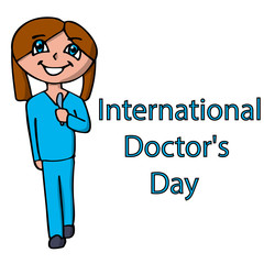 poster to international doctors day with female doctor. isolated vector illustration