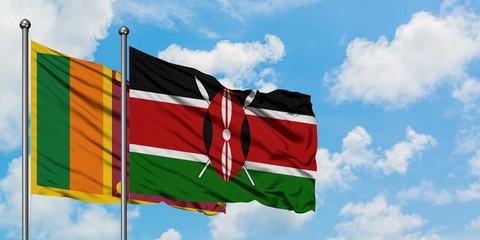 Sri Lanka and Kenya flag waving in the wind against white cloudy blue sky together. Diplomacy concept, international relations.