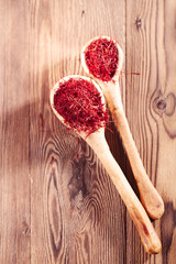 saffron threads  with vintage spoons