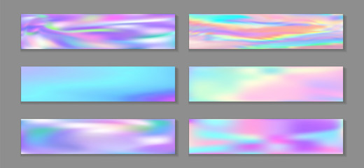 Holographic luminous flyer horizontal fluid gradient princess backgrounds vector collection. Kawaii 