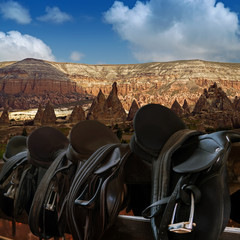valley mountain landscape. Saddles landscape Cappadocia, Turkey.