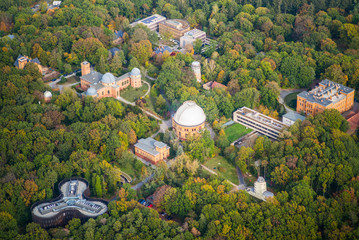 Potsdam, Germany, Telegrafenberg district Teltower suburb  city of Potsdam, (Teltower Vorstadt) with Science Park "Albert Einstein" and the"big refractor telescope, during early autumn - aerial view