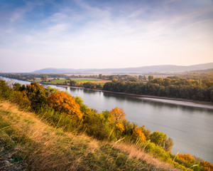 Fototapeta na wymiar Beautiful Autumn Landscape with Danube River as Seen from Devin Castle