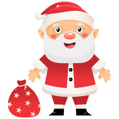 Santa Claus with gifts bag. Christmas. New year. Decorative element for postcard. Card for kids