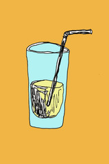 a glass of water hand drawn with stroke. pen pencil illustration