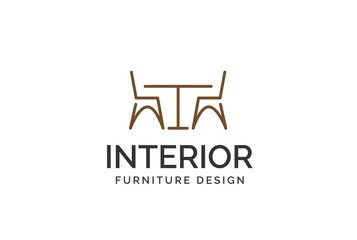 Simple minimalist kitchen table furniture interior logo design flat vector graphics
