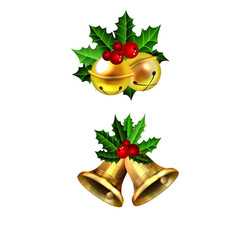 Christmas decorations with fir tree golden jingle bells