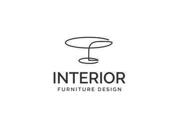 Simple minimalist round table line art furniture interior logo design flat vector graphics