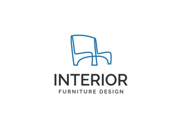 Simple minimalist blue sofa furniture interior logo design flat vector graphics