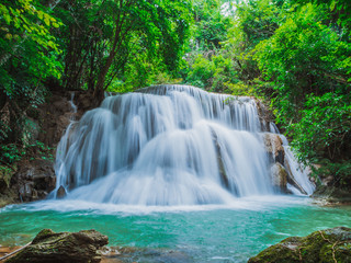 Fototapeta na wymiar Huai Mae Khamin The Most Beautiful Waterfalls in Kanchanaburi Thailand.