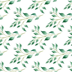 Naklejki  Zielone gałęzie drzewa akwarela ręcznie rysowane bezszwowe wzór rastrowy