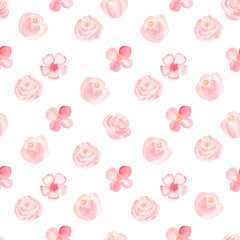 Naklejka premium Blooming flowers watercolor hand drawn raster seamless pattern